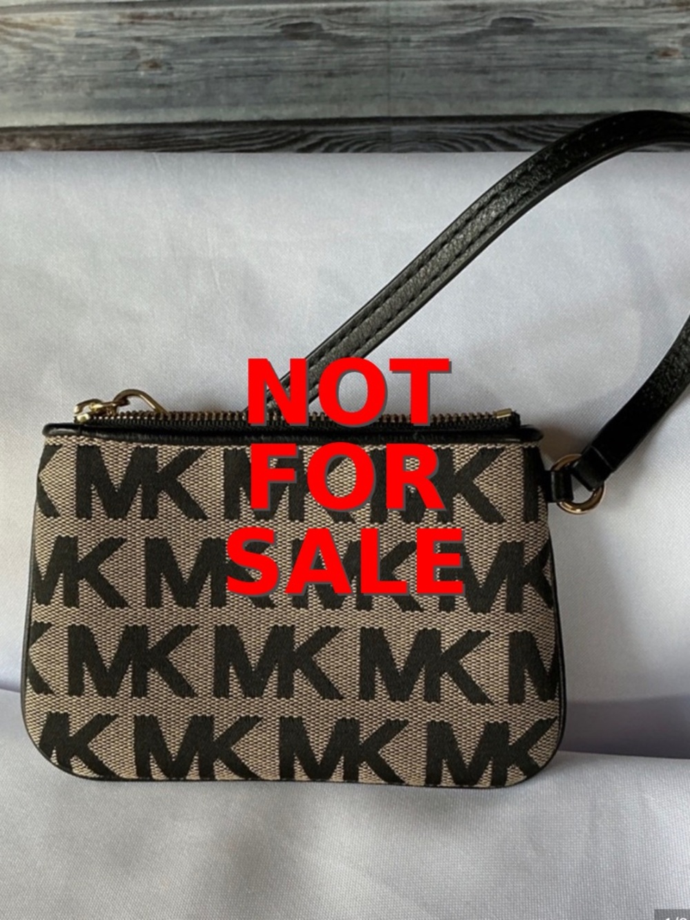 Michael Kors MK Logo Wristlet Brown Black Canvas Zip Pouch